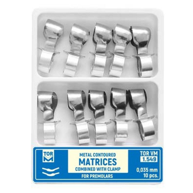 Метални самозаключващи матрици Metal Contoured Matrices Combined with Clamp for Premolars 1.541, 1.542, 1.543, 1.544, 1.545, 1.549 - TOR VM