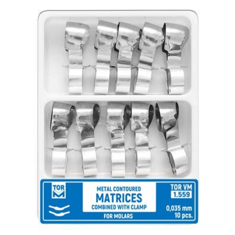 Метални самозаключващи матрици Metal Contoured Matrices Combined with Clamp for Molars 1.551, 1.552, 1.553, 1.554, 1.555, 1.559 - TOR VM